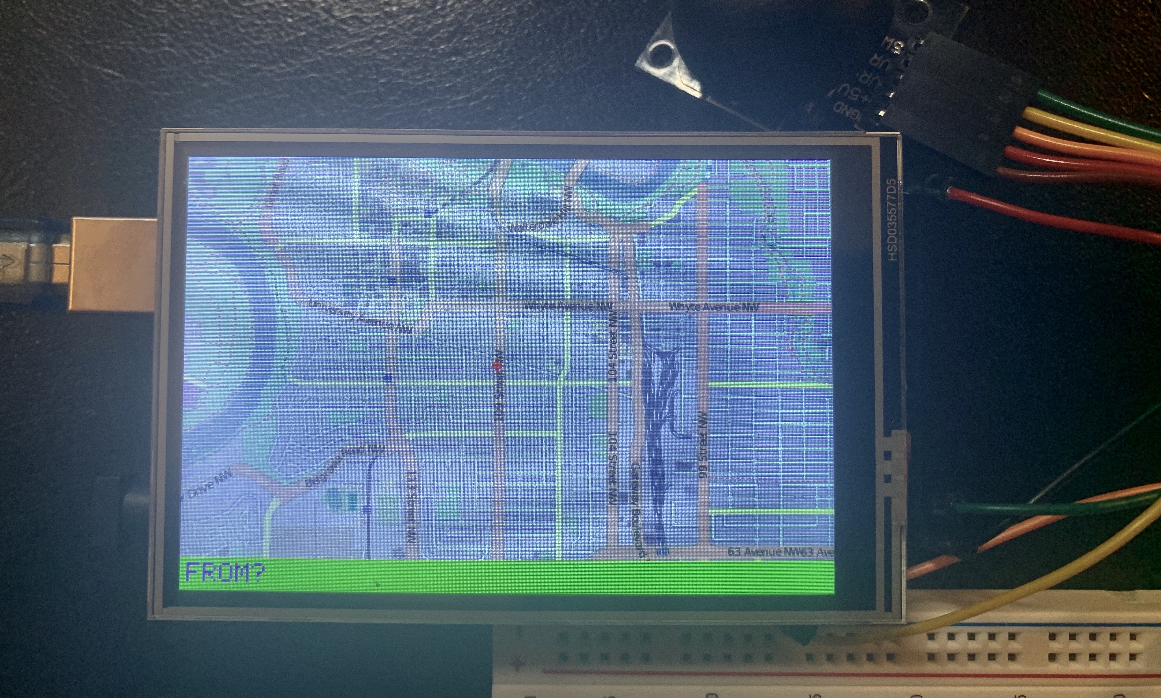 Arduino with touchscreen displaying a map of Edmonton